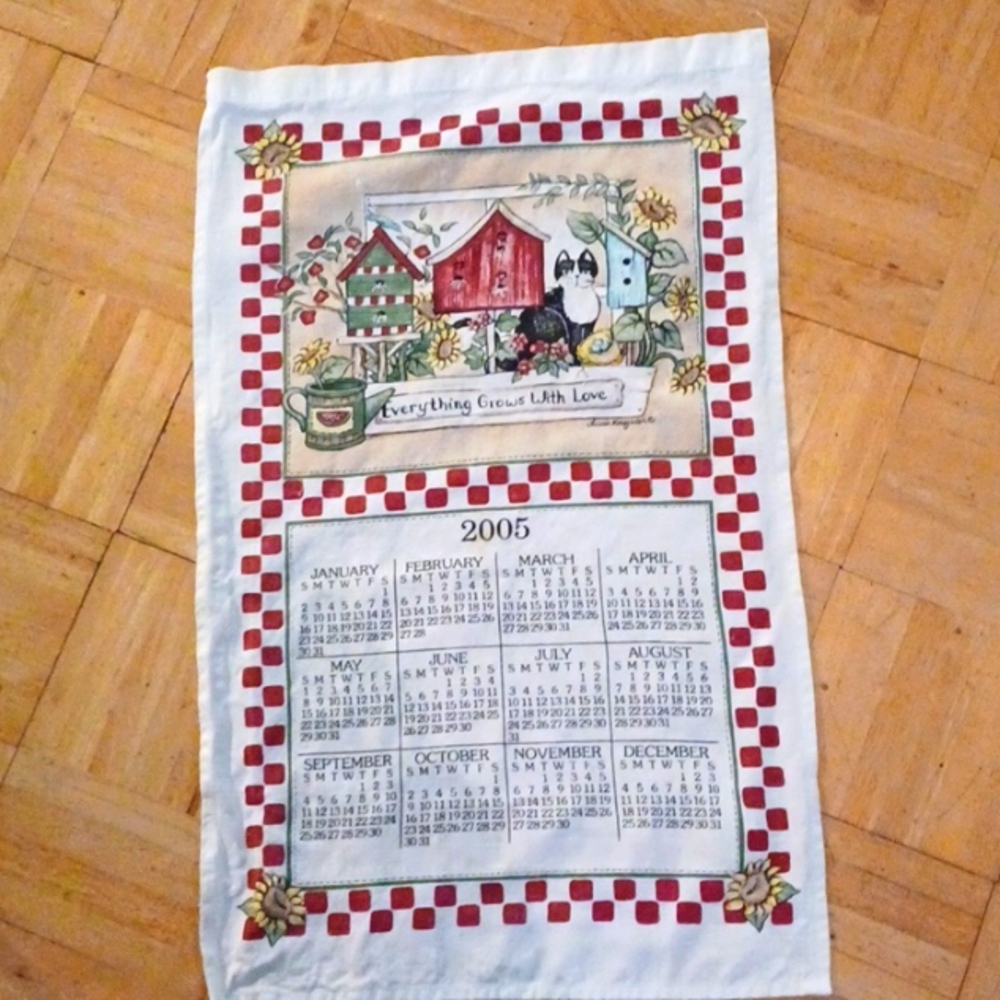 2005 kitchen towel kitten,birds, vintage kitchen Linens